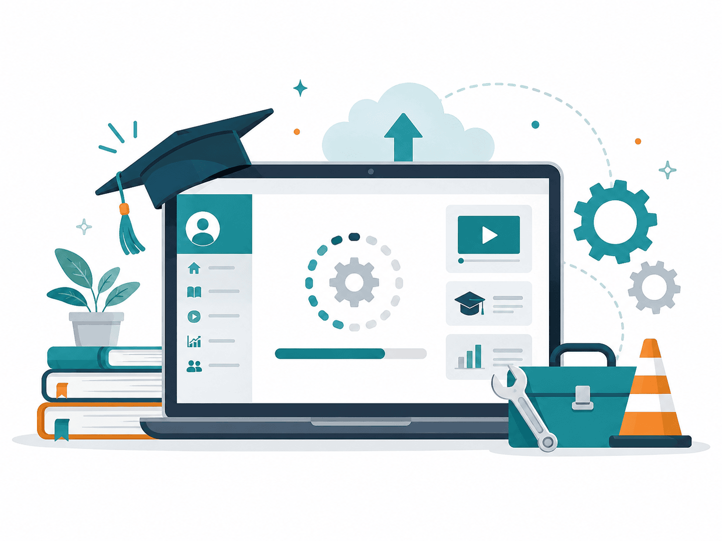 Laptop graphic with icons