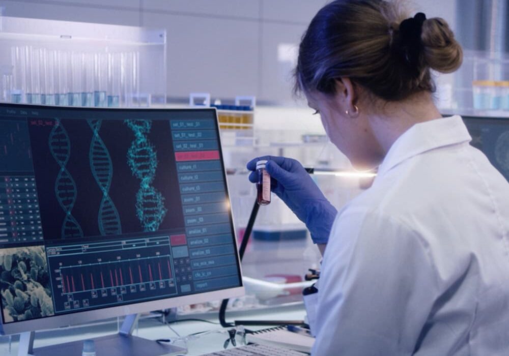 Doctor reviewing test samples