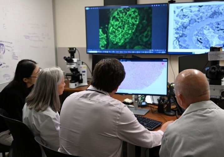 Pathologist reviewing results on a computer
